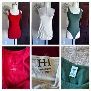 3 must have summer tops red, white and green tank or bodysuit SMALL